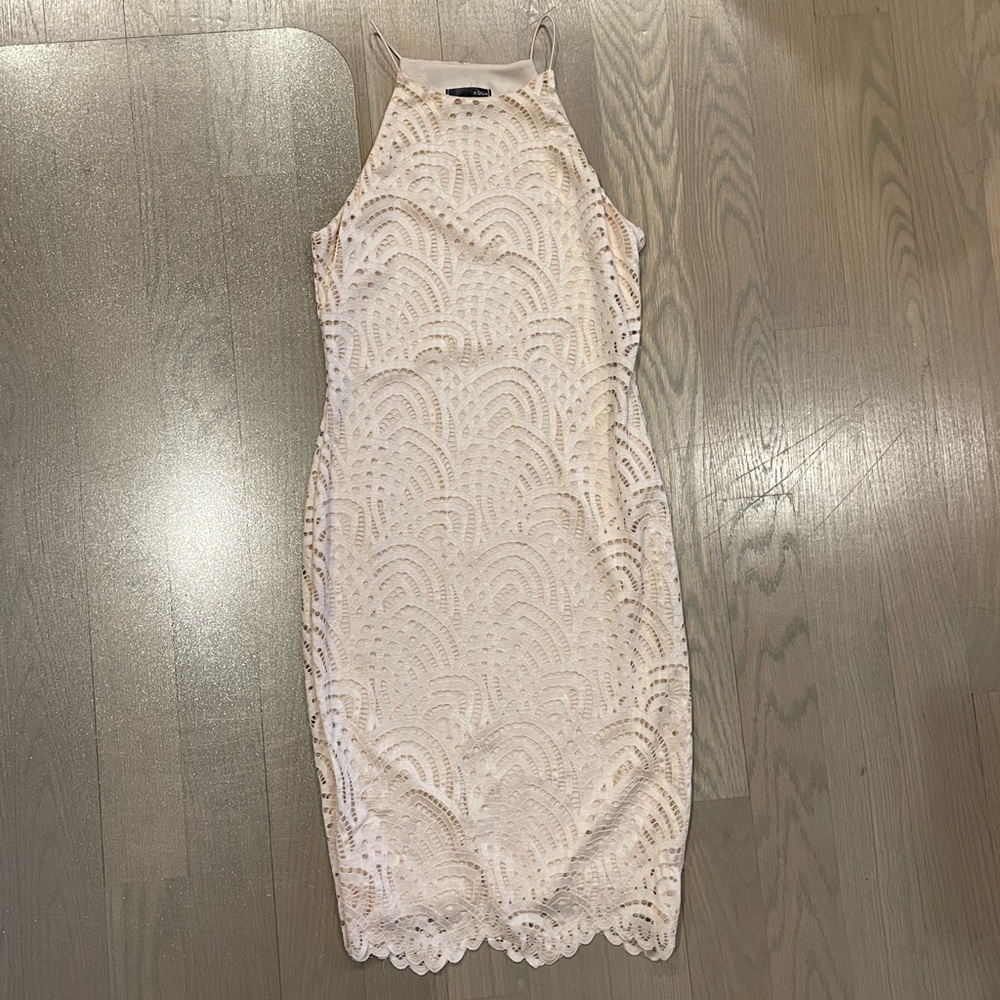 Aqua mini lace blush dress. High neck. Worn once. Sz M